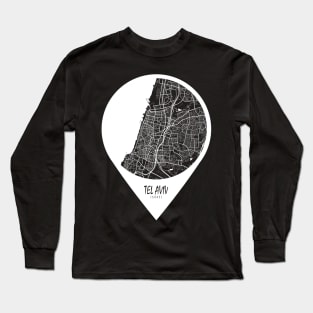 Tel Aviv, Israel City Map - Travel Pin Long Sleeve T-Shirt